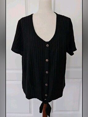NY Collection Black Tie-Front Ribbed Top NWT 3X.